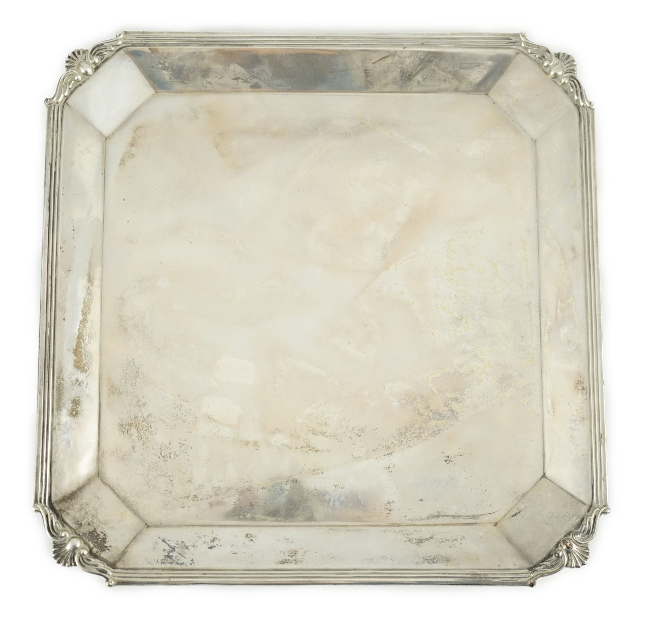 A George V square silver salver, by Atkin Brothers